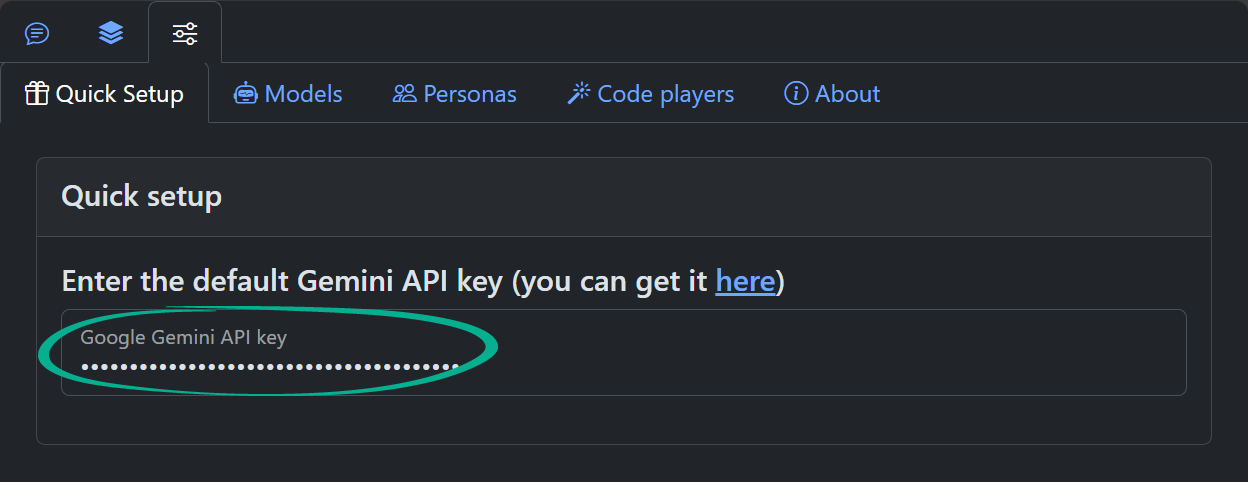 Pasting API key into chat settings