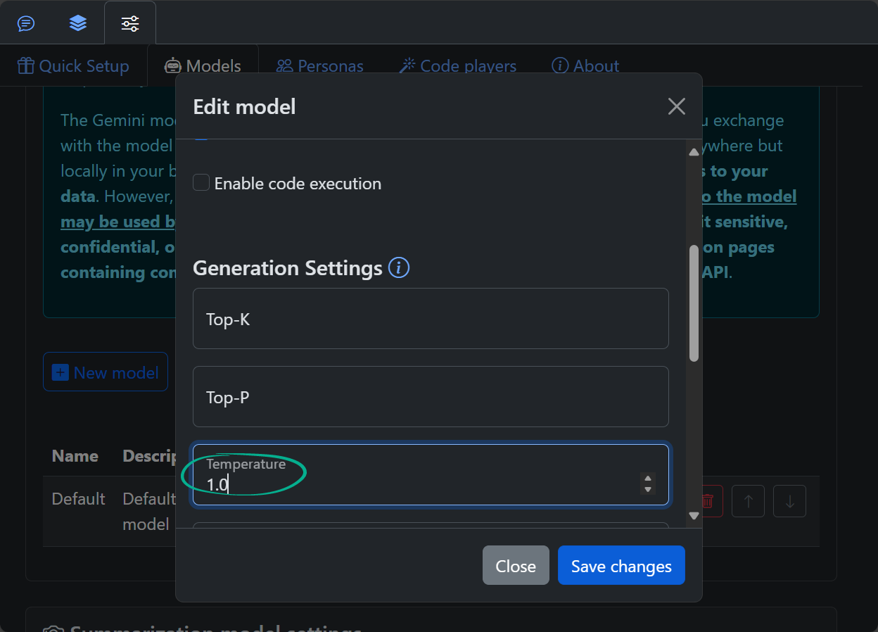 Setting model temperature