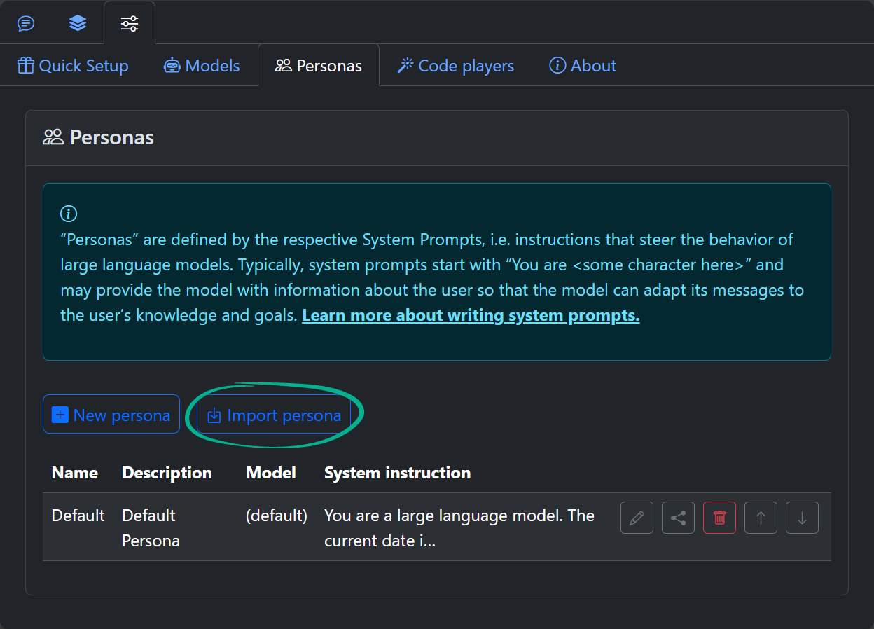 Importing a persona